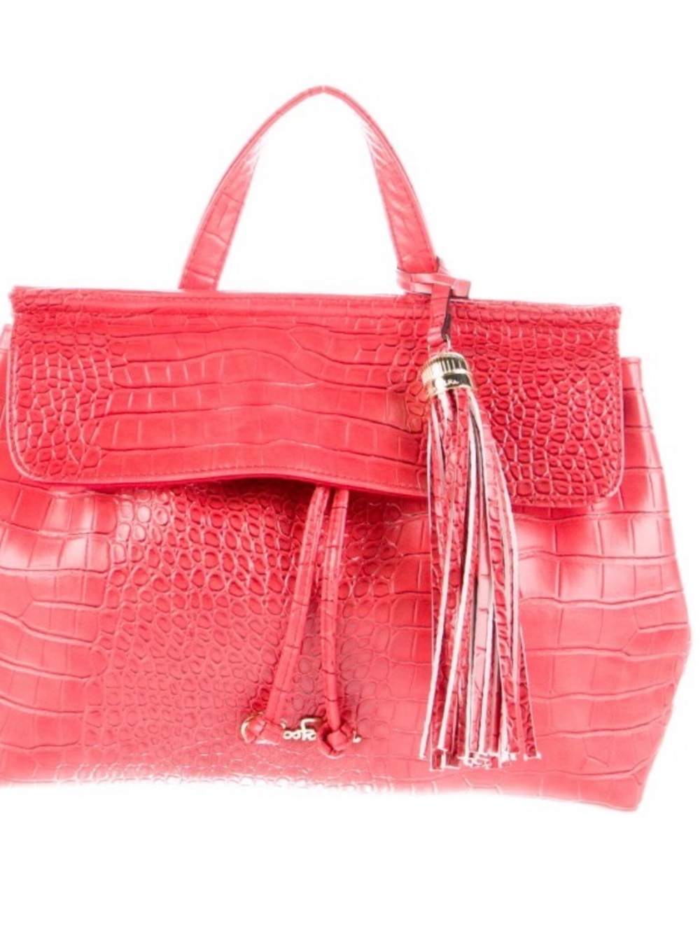 Carlos Falchi Red Croc-Embossed Leather Tote with Tassel